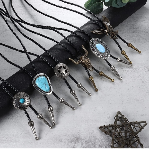 New set of 6 western leather 39.5" bolo ties - Picture 2 of 3